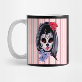 Red White and Black Striped Graphic & makeup mask,floral,flower skull Mug